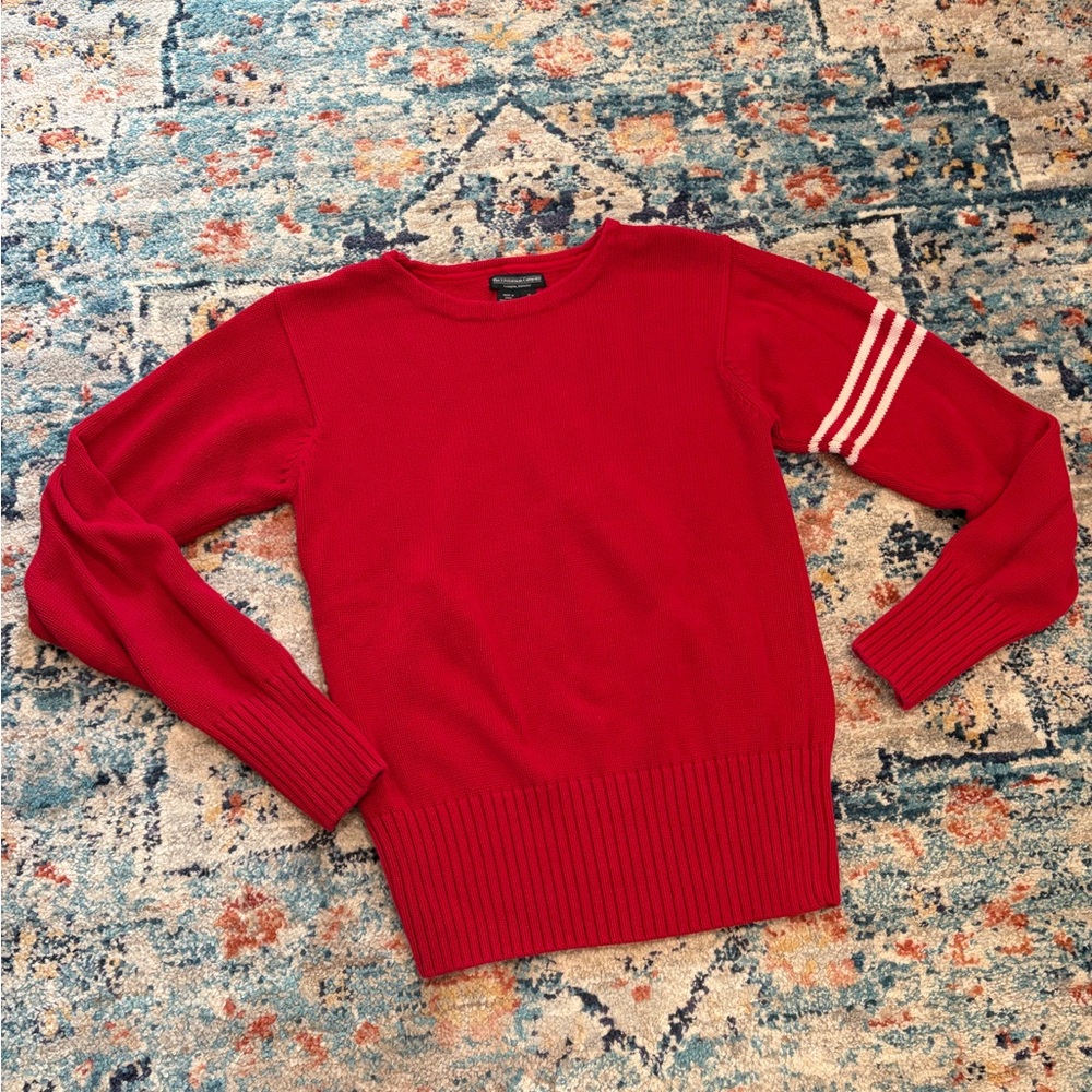 Vintage J. Peterman Women’s Red Sweater w/ Sporty Striped Sleeve Preppy 90’s EUC - Picture 7 of 11